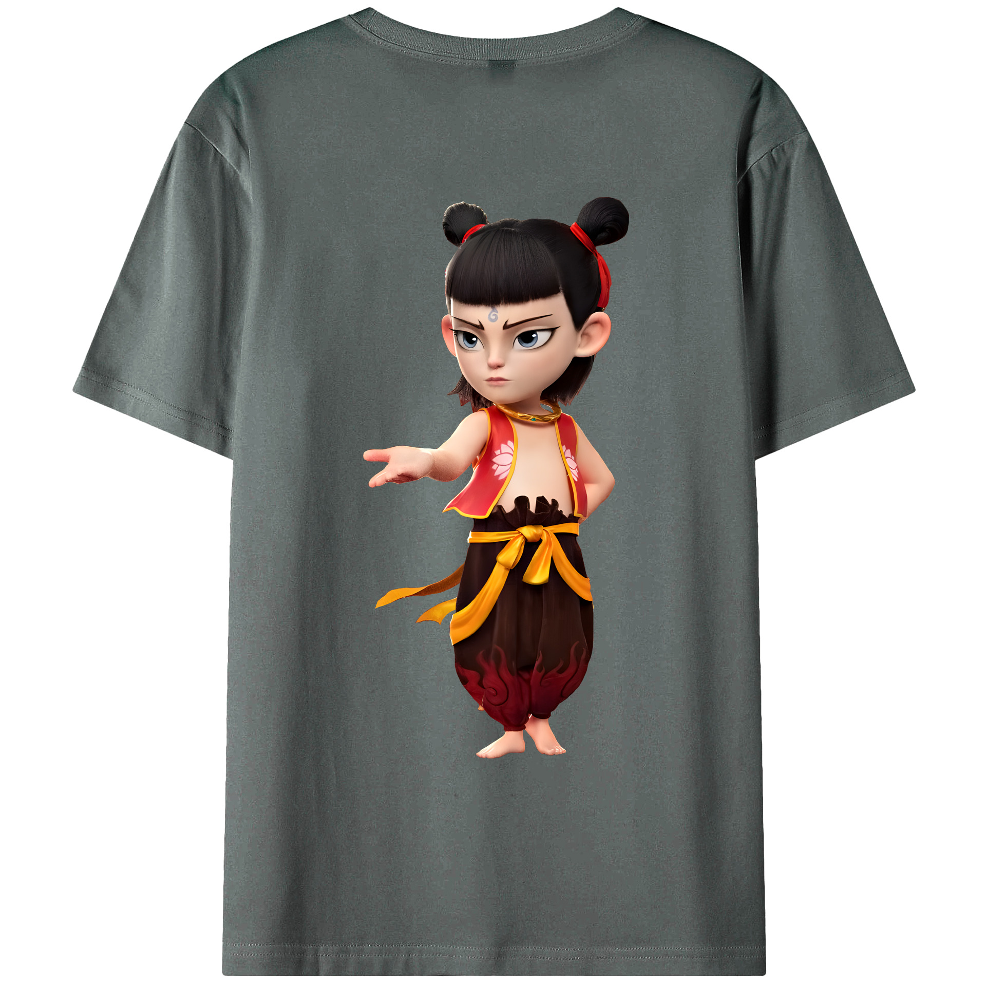 （画像用） Ne Zha 2 ナタ 魔童の大暴れ 綿100％ メンズ半袖Tシャツ（バックプリント） 通気性